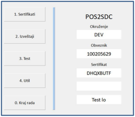 Glavni meni POS2SDC