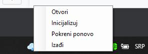 Osnovni meni programa dostupan na desni klik