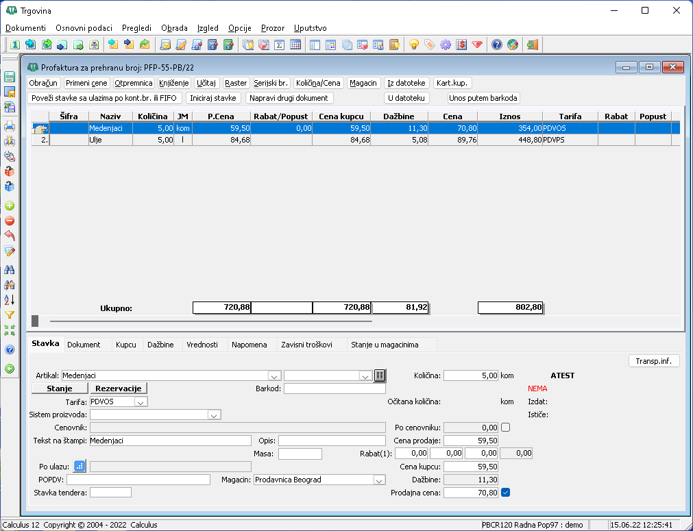 Staavke profakture za avans iz kase