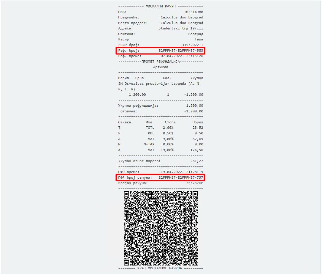 Račun PROMET-REFUNDACIJA