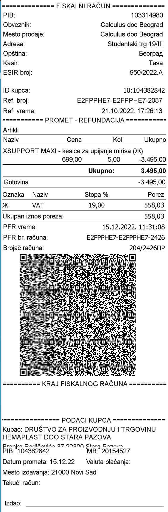 PROMET-REFUNDACIJA od povrata fakture