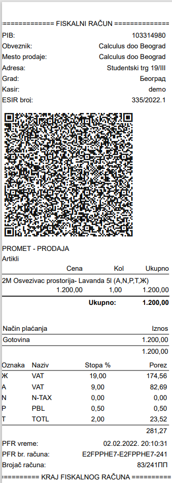 Štampa kasa-računa sa kontrolnim QR kodom