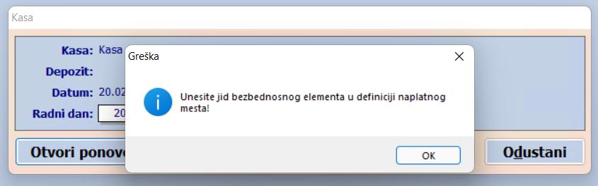 Nije unet JID poslovnog prostora