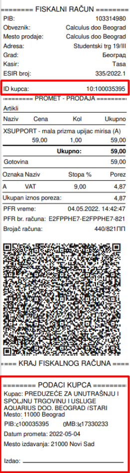 Identifikacija kupca na računu sa kase