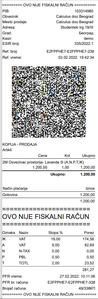 Štampa kopije fiskalizovanog računa