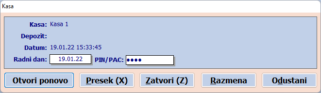 Ponovni ulazak u program kasa