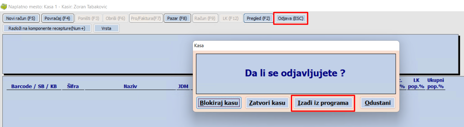 Podrazumevani printer kasa-računa