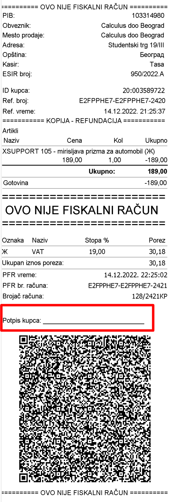 Štampa POS kasa-računa KOPIJA-REFUNDACIJA