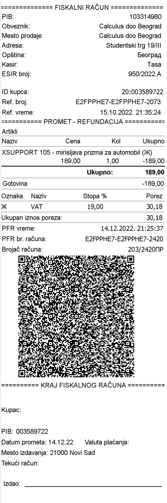 Štampa kasa-računa PROMET-REFUNDACIJA