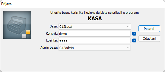 Prijava na bazu kase