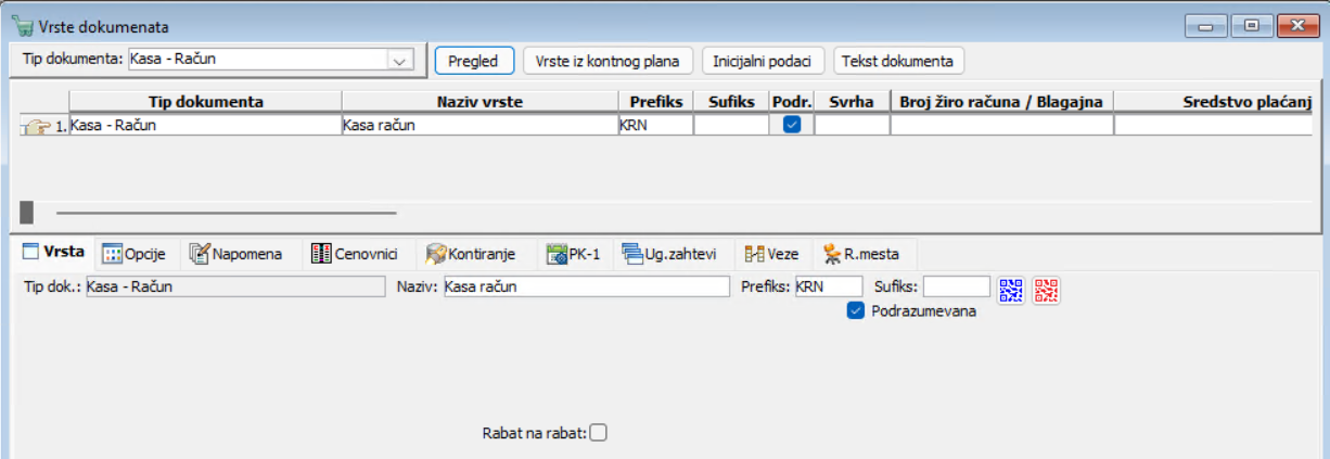 Vrste dokumenta Kasa-Račun