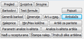 Dugme Ambalaža u komandnoj zoni prozora Artikli