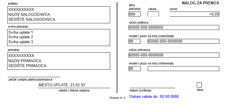 Testiranje štampe virmana sa linijama