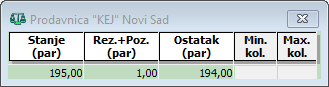 Stanje zaliha izlaznog magacina.