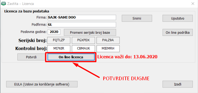 Dugme za automatsko obnavljanje licence.