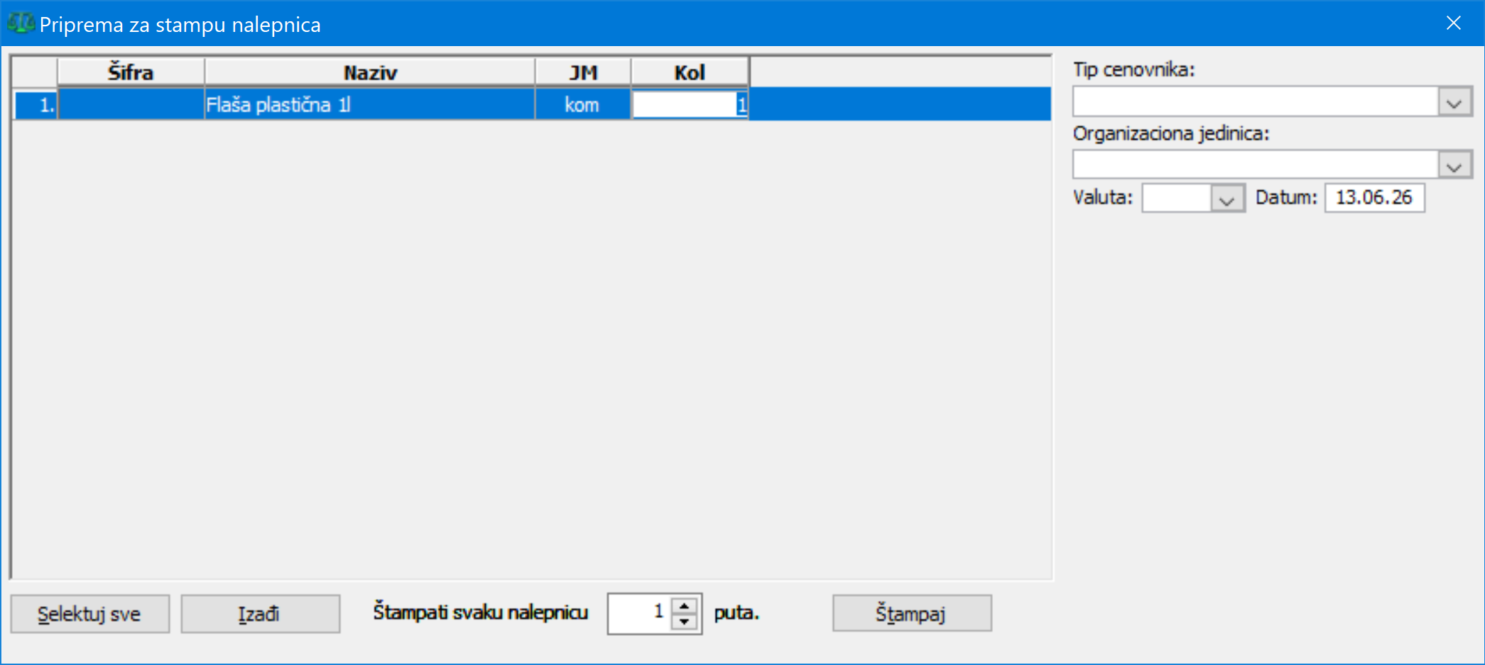 Dijalog Priprema za štampu nalepnica, ver9195