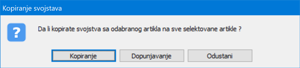 Dijalog Kopiranje svojstava artikla, ver9195