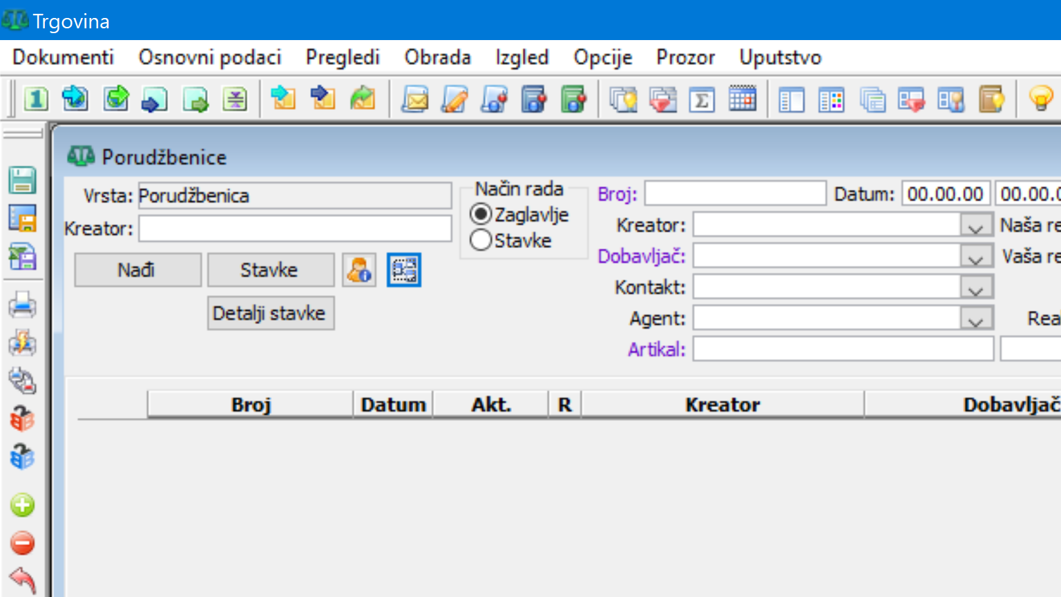 Prozor Porudžbenice - prazan filter, ver9195