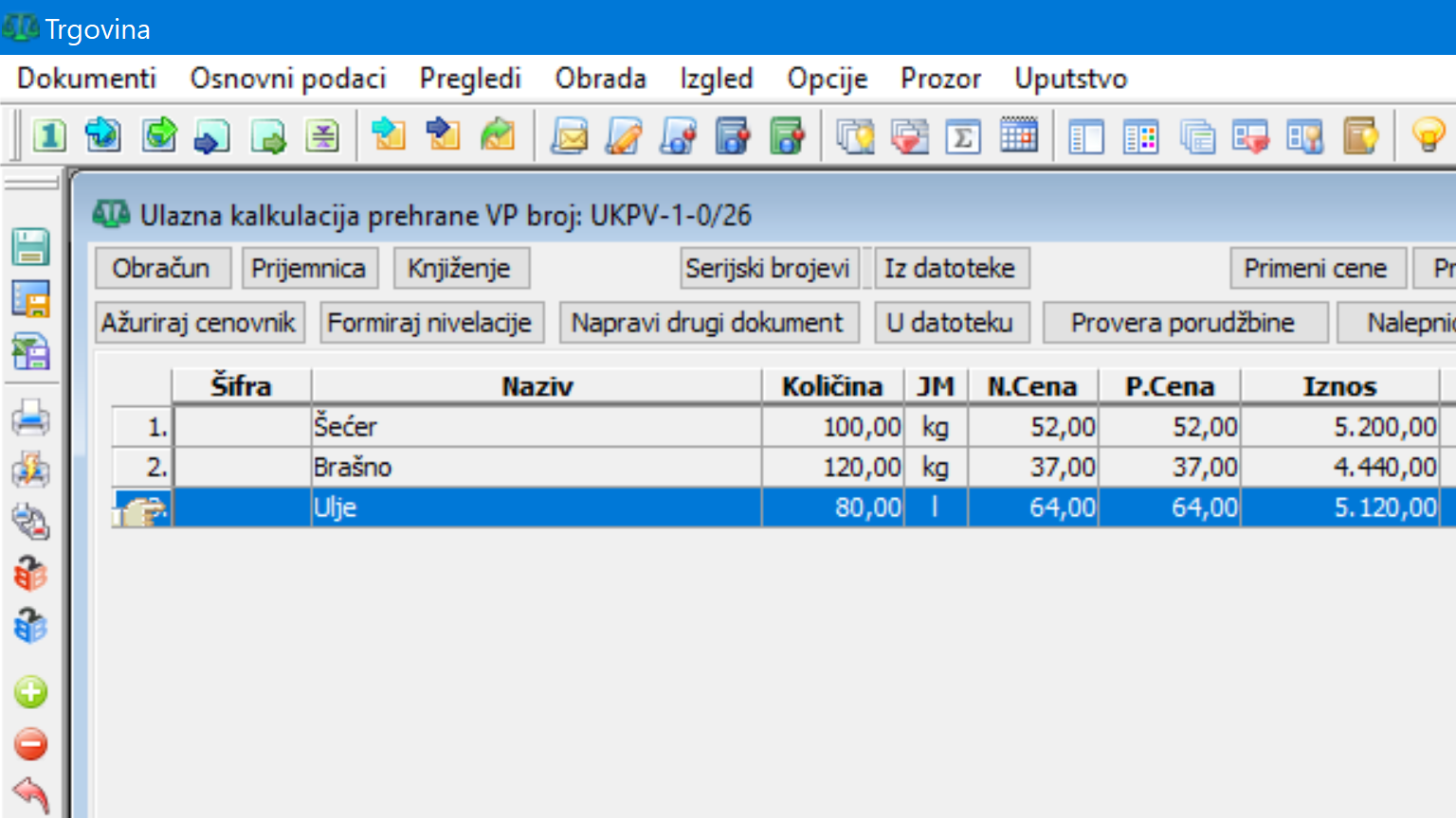 Stavke ulazne kalkulacije iz školskog toka, ver9195
